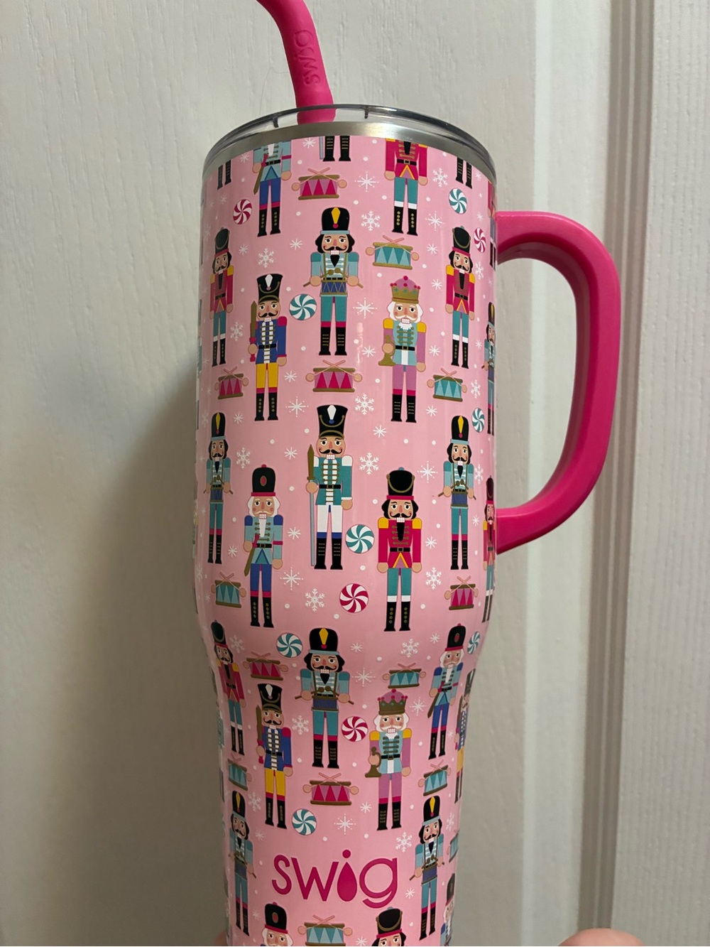 SWIG Pink Nutcracker Holiday Travel Mug